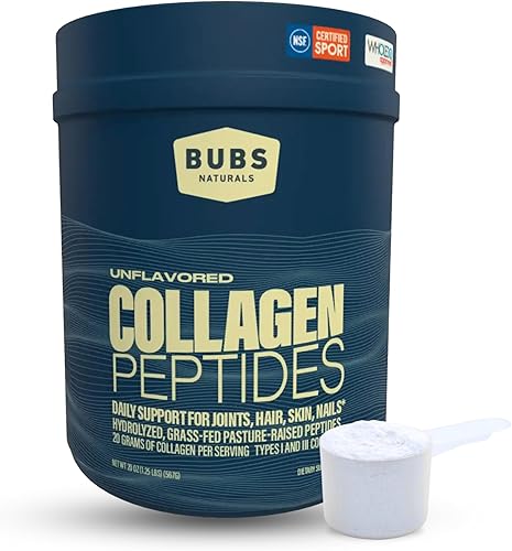BUBS Naturals Péptidos de colágeno en polvo, colágeno para mujeres y hombres, péptidos hidrolizados, sin sabor, obtenido de ganado alimentado con
