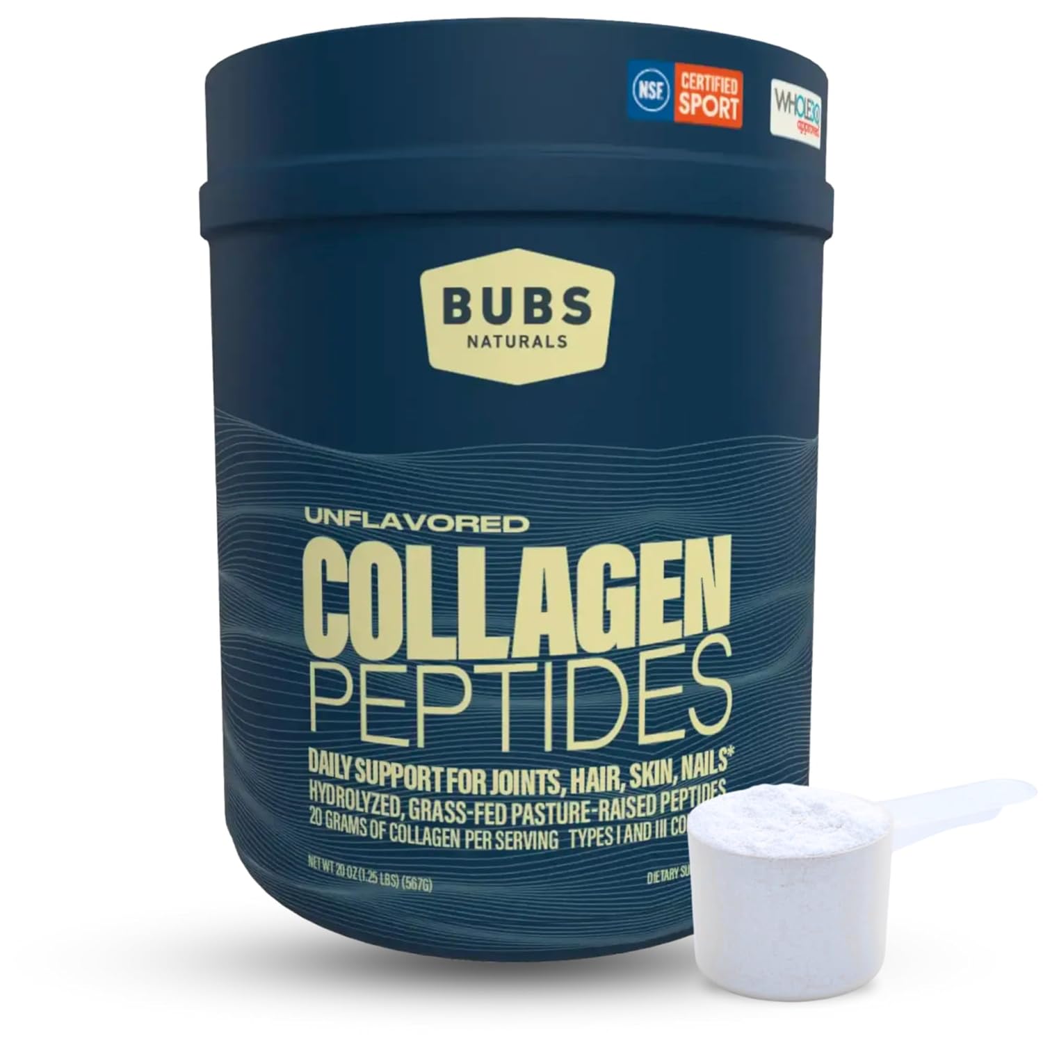 BUBS Naturals Collagen Peptides Powder Collagen for Women Men Hydrolyzed Peptides Unflavored Pasture Raised Grass Fed Paleo Keto