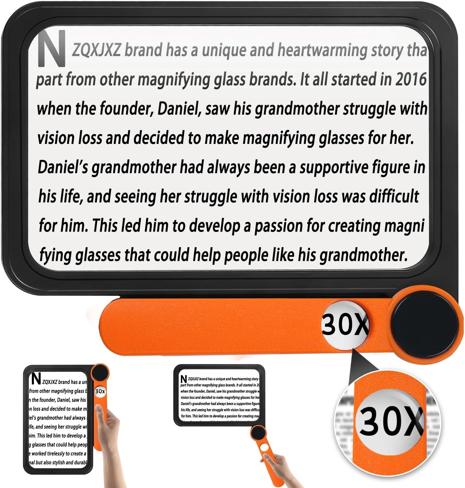 30X 5X Large Magnifying Glass for Reading Full Book Page Magnifying Glass Folding Handheld Magnifier for Seniors Reading Newspaper, Maps Great Gift for Low Visions Orange