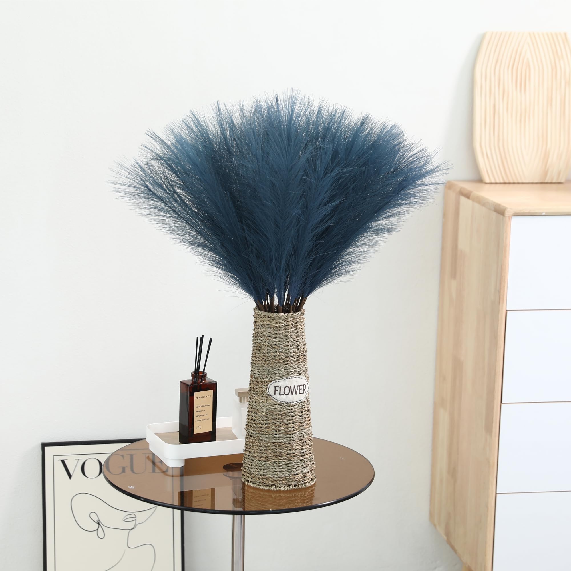 20 Stück Künstliches Pampasgras Mit Farbverlauf (marineblau/weiß, 55 Cm) – Vasenfüller Für Boho-Deko
