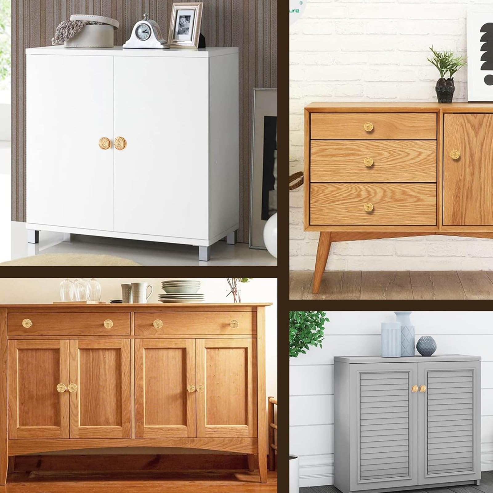 24 pomelli in rattan per mobili, stile bohémien e vintage, in legno, per la camera dei bambini