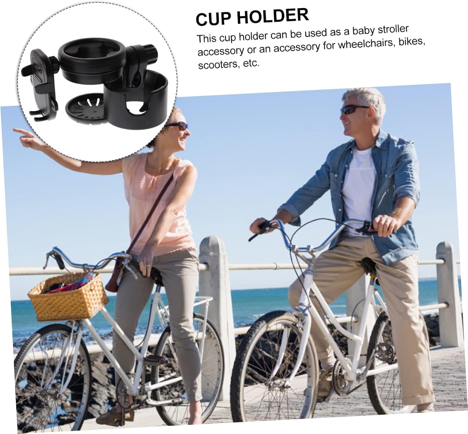 Stroller Cup Holder with Phone Mount Bottle Accessory for Strollers Bikes Scooters and Wheelchairs Stable Design for Cups Travel Mugs and Water