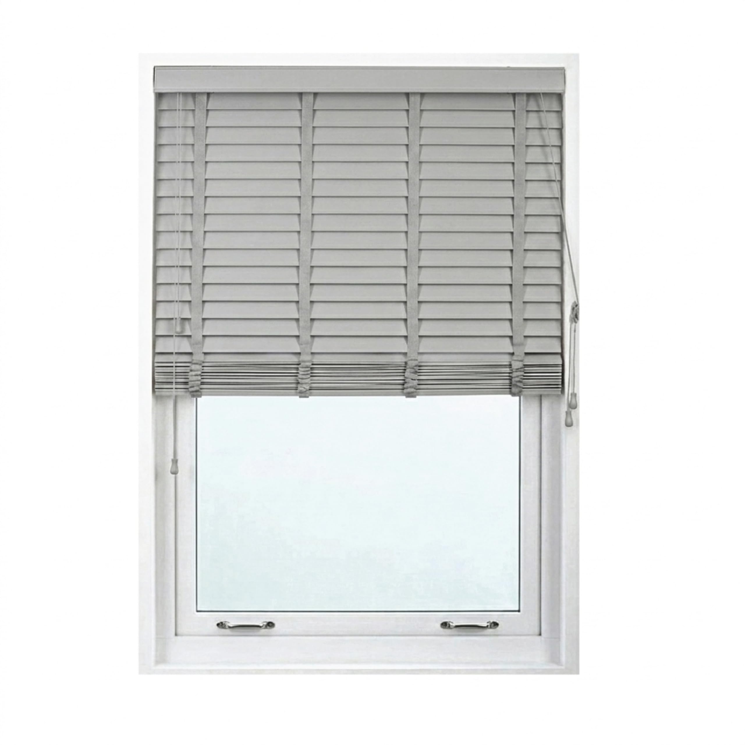 Grey/Silver 114 x 213cm Faux wood window Shutters, Ladder Tape - 50MM Horizontal Slats - Included Child Safe