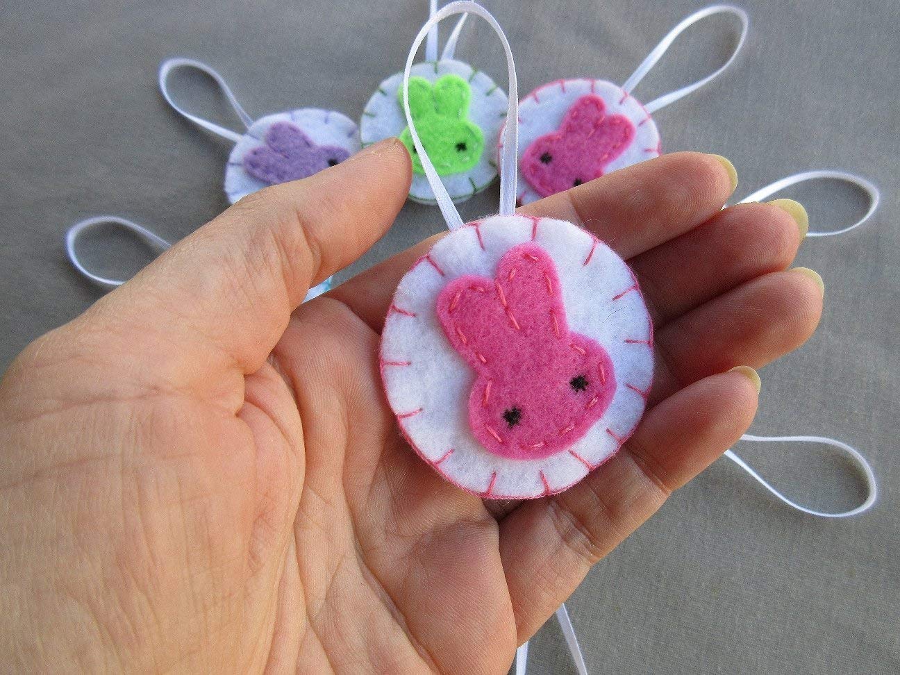 Set of 10 pastel Easter bunny ornaments, rainbow baby shower decorations : Handmade Products