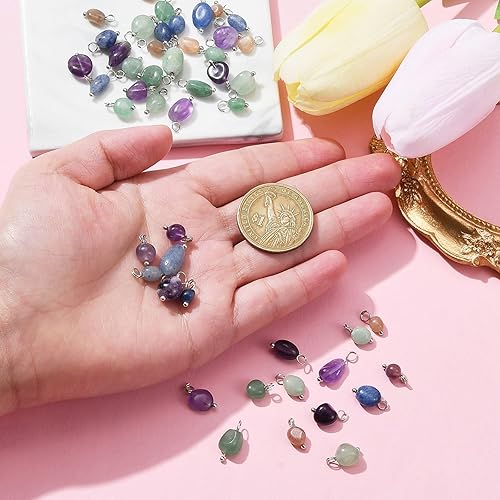 Miniatura 3 de Ipotkitt 50 dijes de piedra natural mixta, cuarzo de fresa natural, aventurina verde y piedra de amatista, dijes de chakra para hacer joyas de