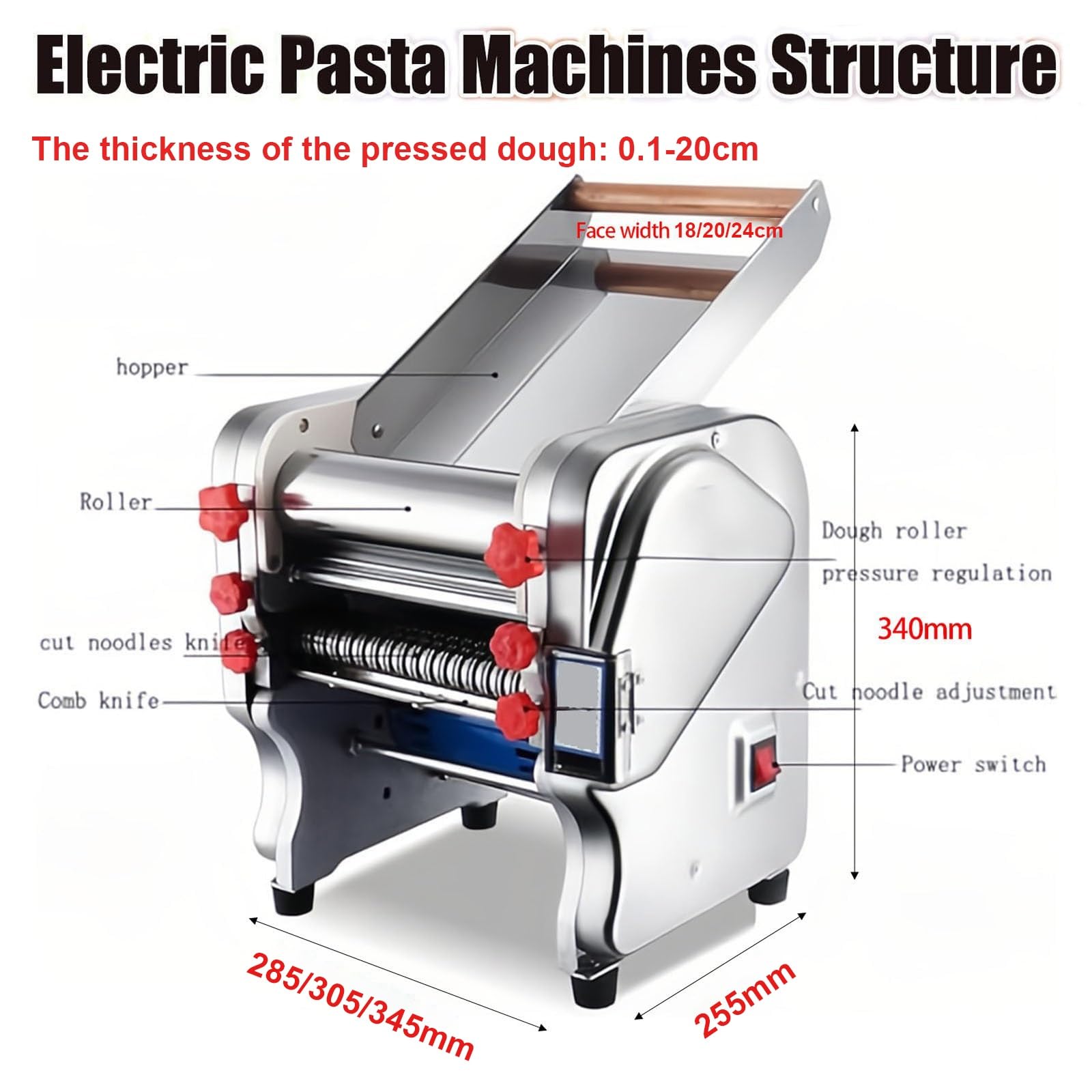 Cortador De Masa Comercial De Acero Inoxidable, Máquina Para Hacer Pasta Eléctrica Totalmente Automática, Para Espaguetis, Ravioli, Ajuste De Espesor Para Uso Doméstico(1.8mm round knife)