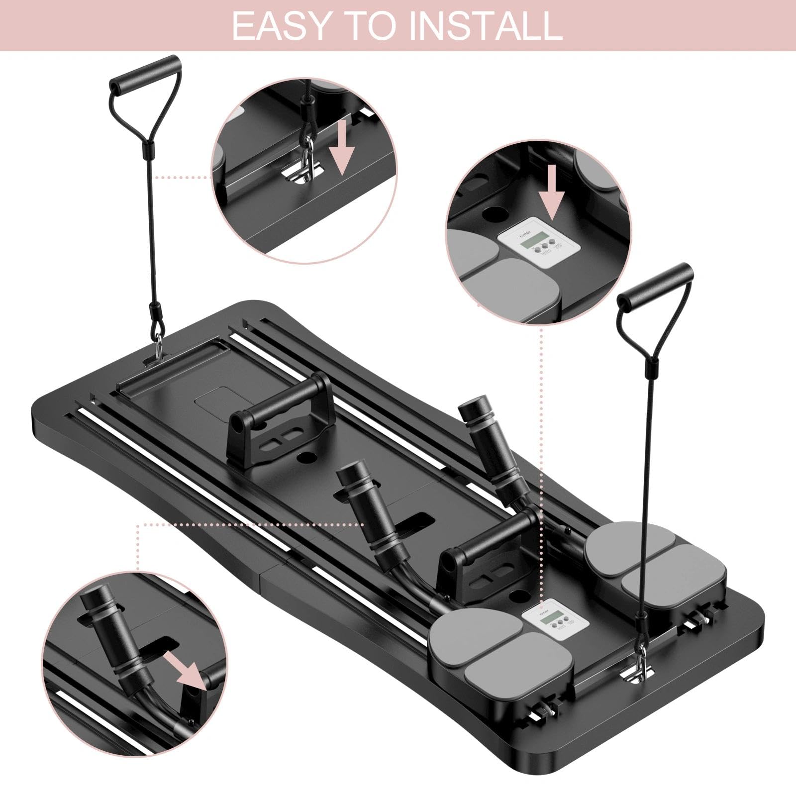 Fousenuk Reformer Pilates per Casa con Timer, Tavola da Pilates Pieghevole, Attrezzo Pilates Casa, Pilates Board per Casa, Tavola per Pilates a Casa per l'Allenamento Completo del Corpo(Nero)