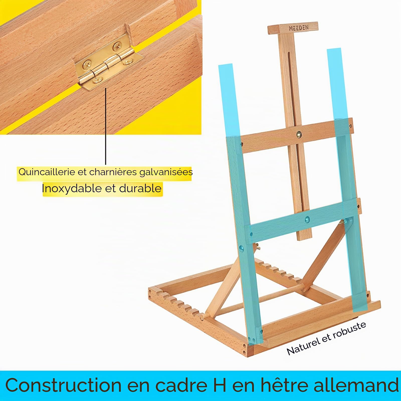 MEEDEN Chevalet de table en bois avec cadre en H réglable pour artistes - Peut contenir jusqu'à 23" toile, support de bureau portable et robuste
