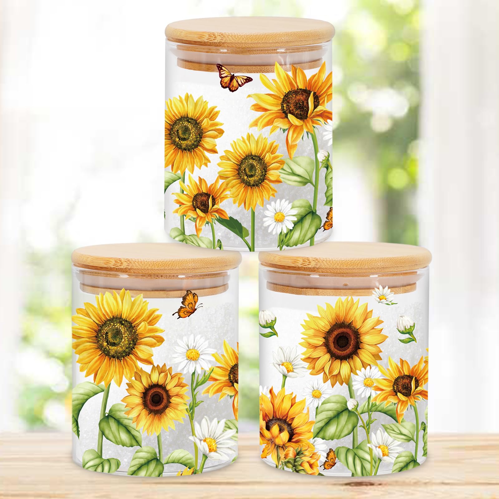 Amazon.com: JarThenaAMCS 3Pcs Sunflower Daisy Glass Storage Jars