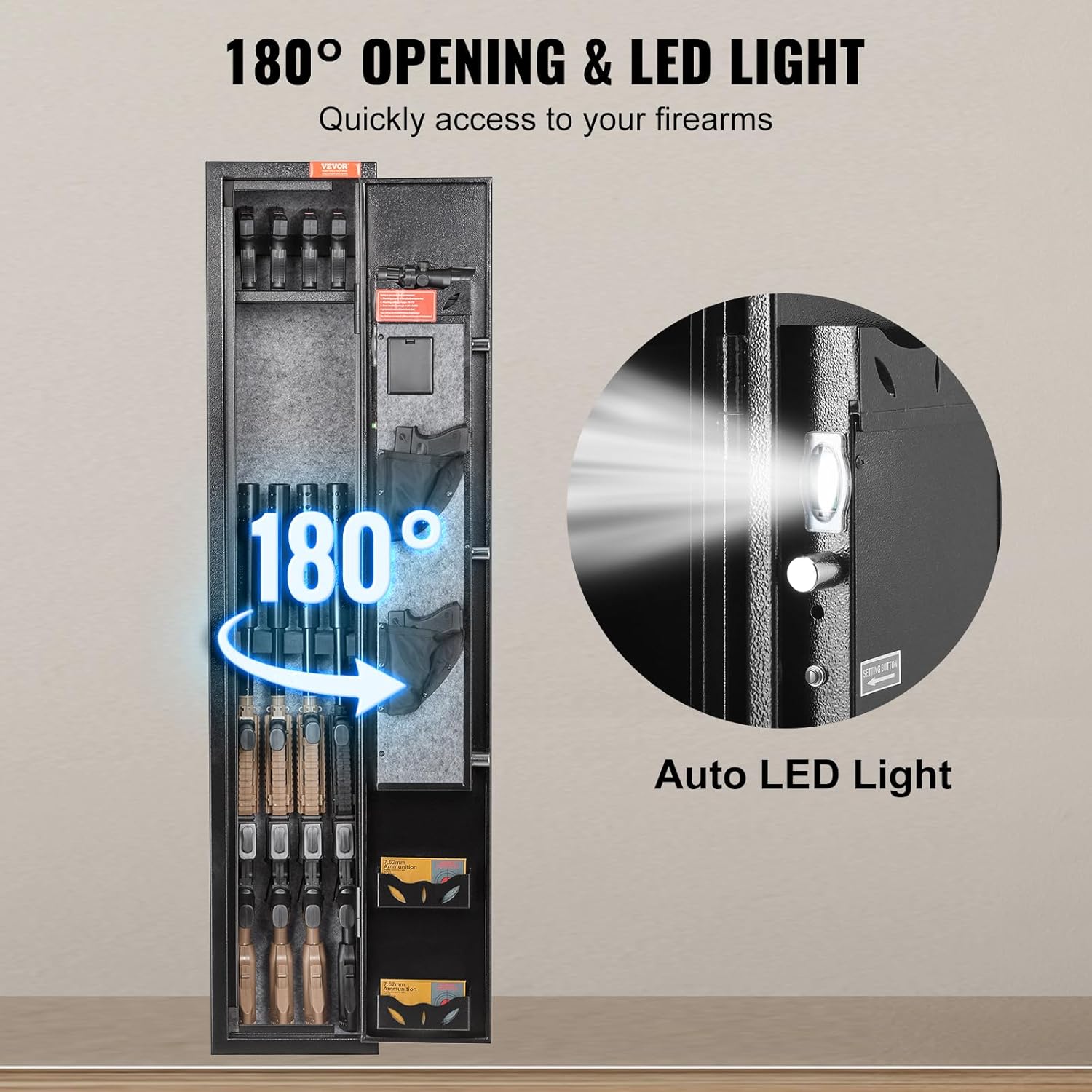 VEVOR 2 Rifles Gun Safe, Rifle Safe with Lock & Digital Keypad, Quick Access Gun Storage Cabinet with Removable Shelf, Pistol Rack, Rifle Cabinet for Home Rifle and Pistols