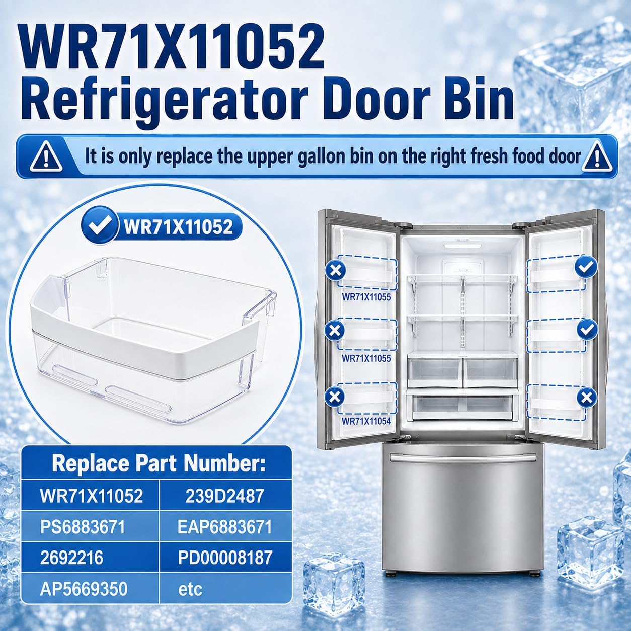 1 pack WR71X11052 Gallon Bin Compatible With Refrigerator