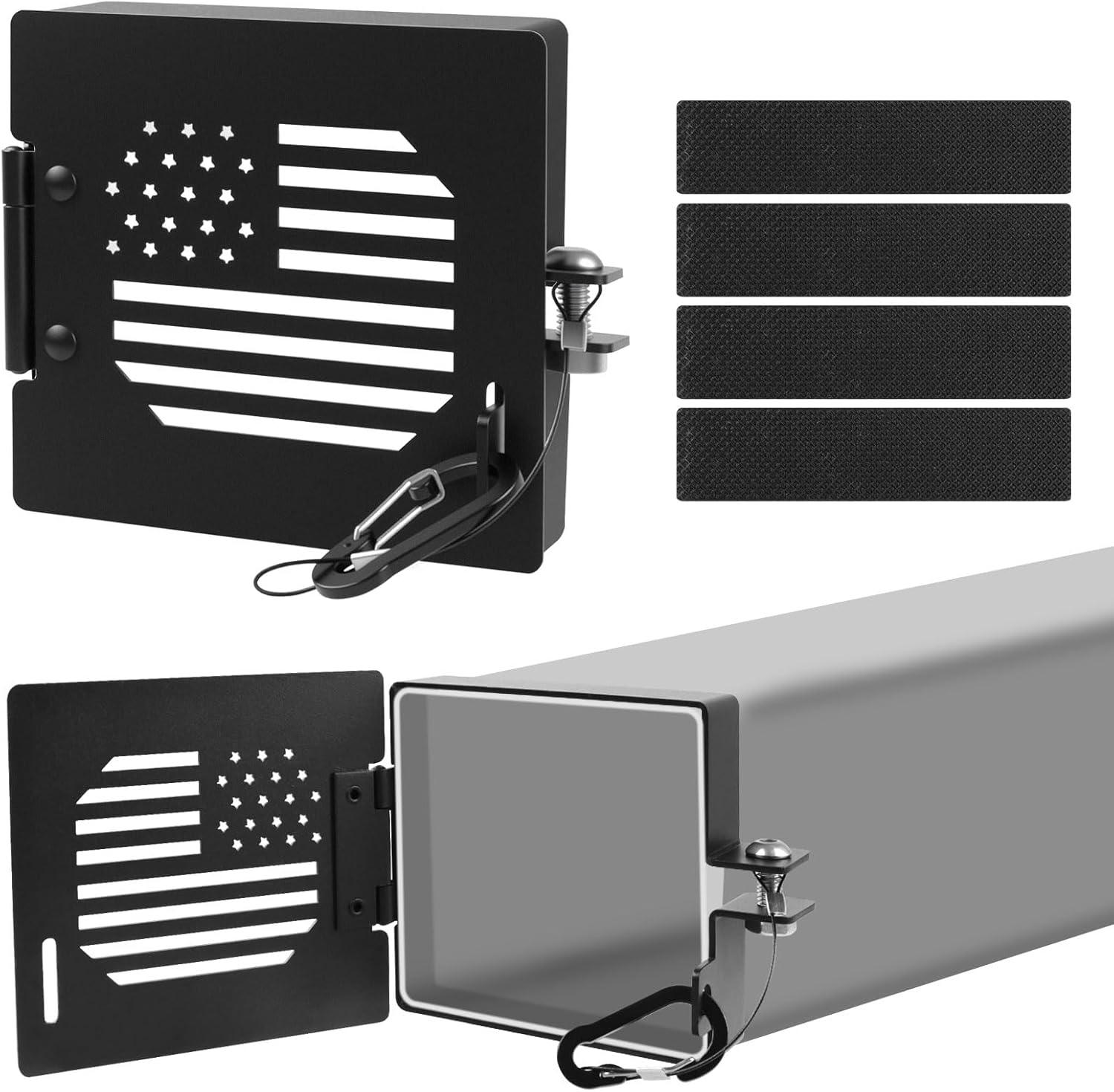 2 Pack Aluminum RV Bumper End Caps with American Flag, Fits Standard 4-Inch Square Camper Bumpers, Sewer Hose Storage Cap with No-Insect Vent Holes, Motorhome Camper Travel Trailer Accessories