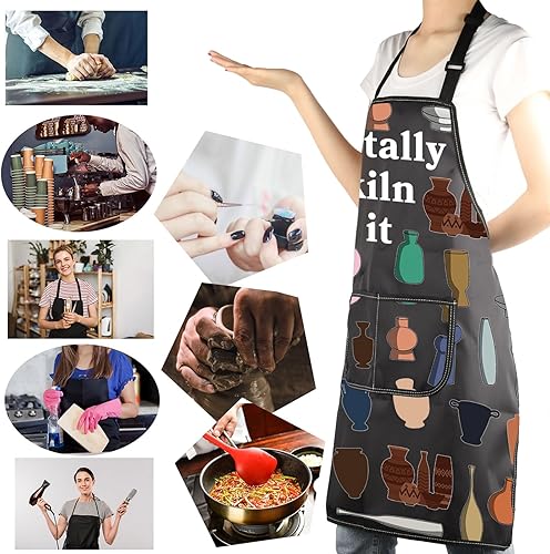 Miniatura 6 de MBMSO Delantal de artista de cerámica 'Totally Kiln It' - Regalo para hacer cerámica con bolsillo para los amantes de la cerámica