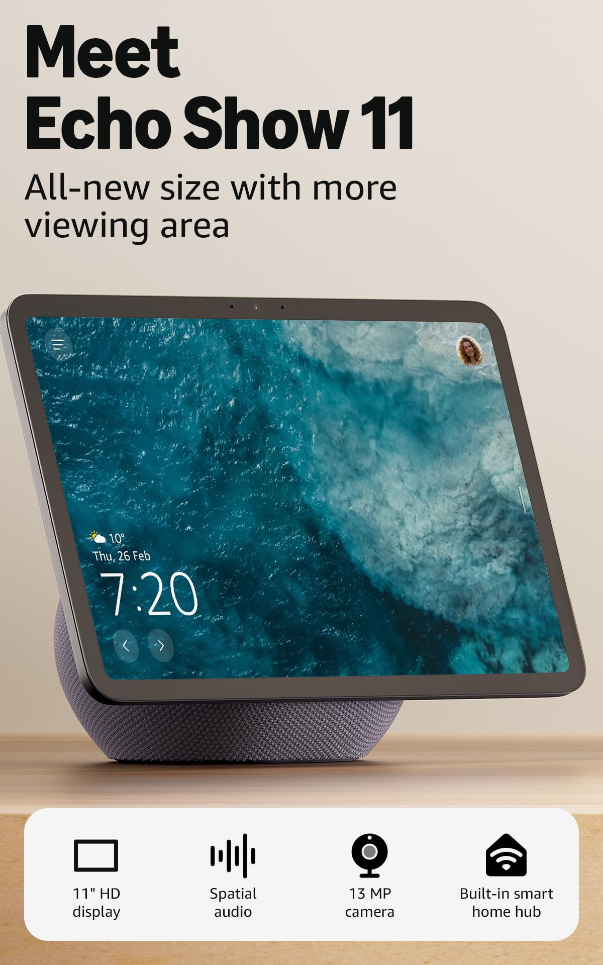 Amazon Echo Show 11 (newest gen), Vibrant Full-HD 11" display with more viewing area, spatial audio, Graphite, with Alexa+ Early Access