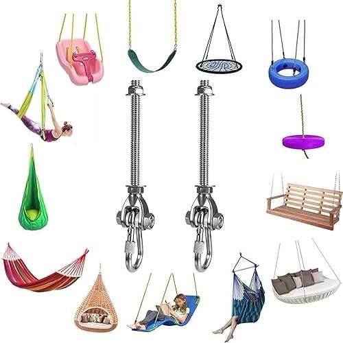 Miniatura 20 de 2 soportes permanentes antióxido resistentes, 1500 libras, accesorios de columpio de 180°, para hamaca de yoga, silla de arena, accesorios