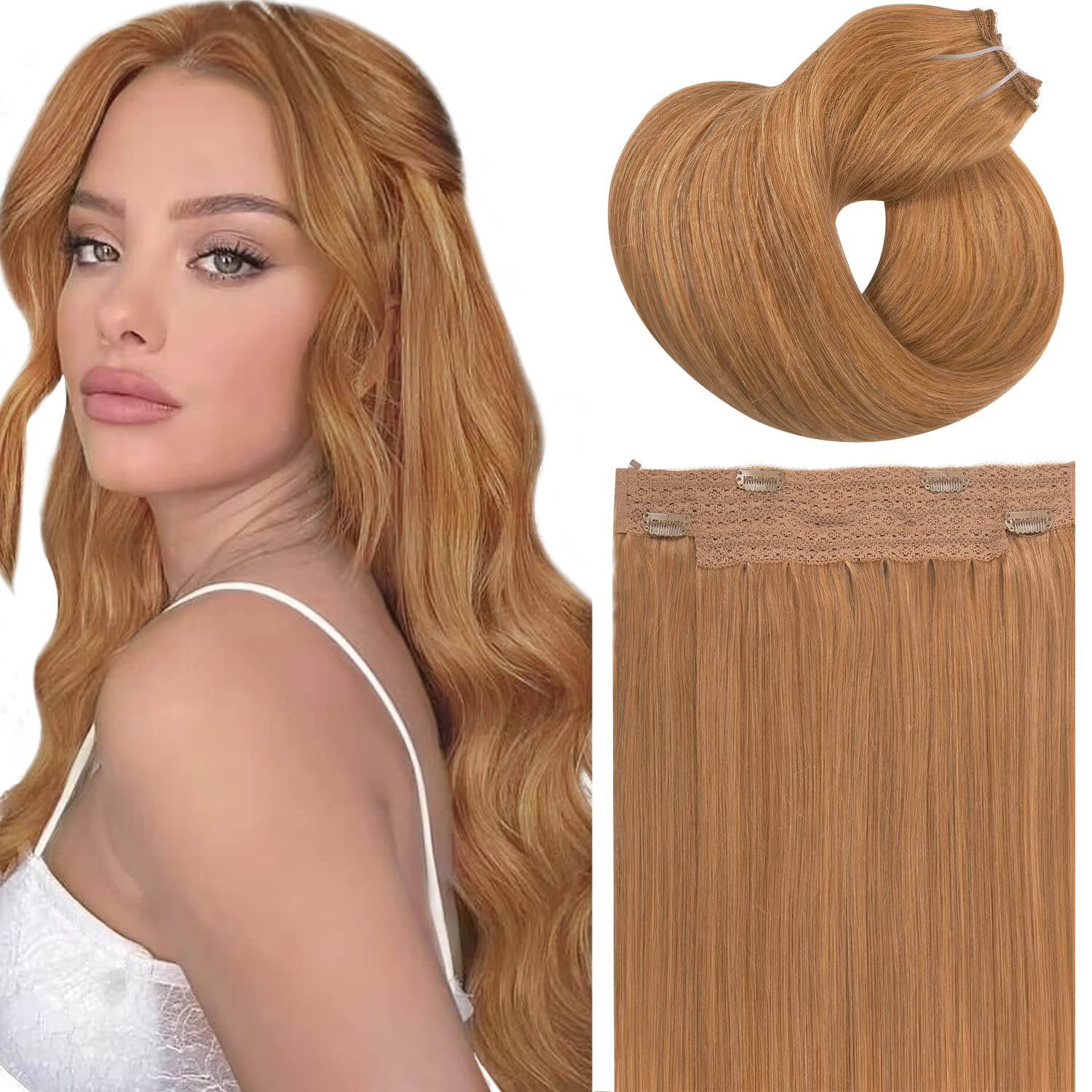 Fish Wire Hair Extensions Real Human Hair Hidden Headband