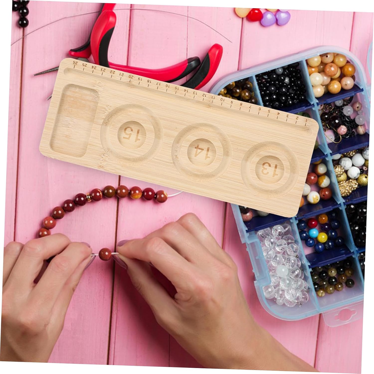 Beatifufu Bracelet Design Board Beading Mat Jewelry Making Tool Wooden Bead Tray Natural Wood Portable Elegant