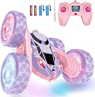 Vista 13 de Auto a control remoto para niñas, auto a control remoto rosa de doble cara con giro de 360° con faros, juguetes de princesa para niñas, auto
