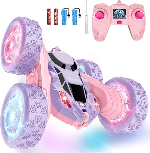 Vista 40 de Auto de control remoto para niños, auto de acrobacias RC giratorio de 360°, vehículo eléctrico 4WD de doble cara con luces LED, autos de juguete
