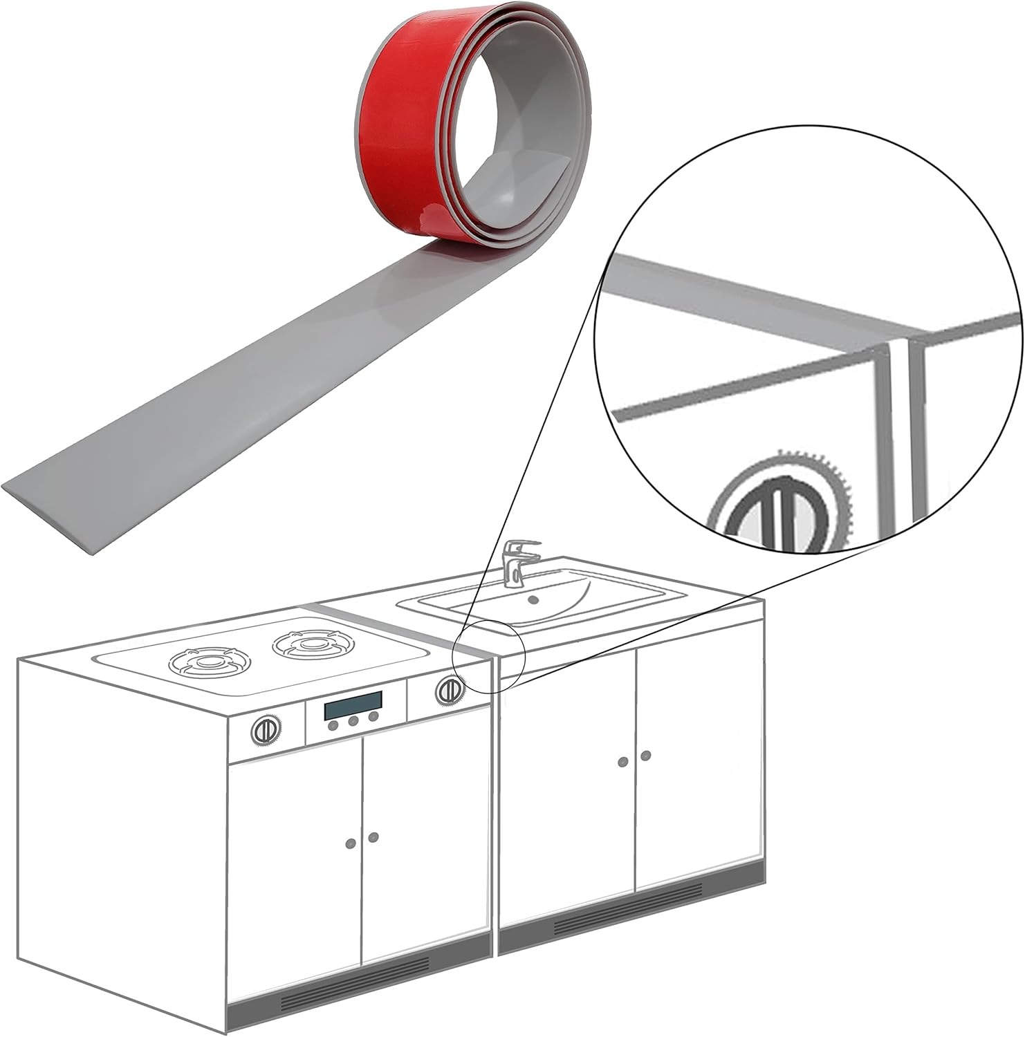 Rubber Bond Kitchen Stove Gap Covers, Self-Adhesive Stove Counter Gap Cover for Oven, Stovetops & Counters | Flexible Stove Space Fillers & Easy to Clean (120 Inches, Grey)