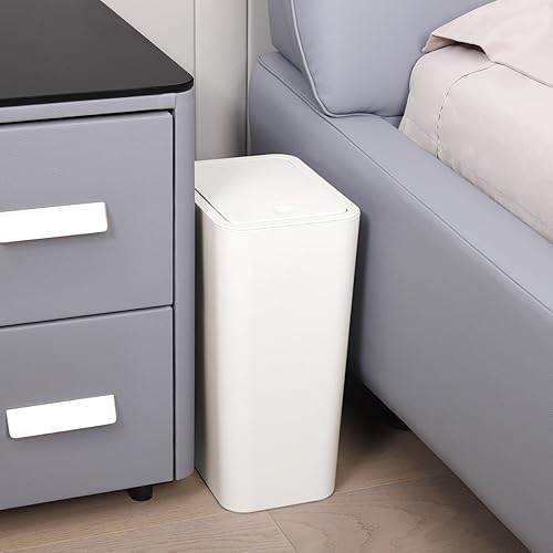 Miniatura 3 de Basurero de baño con tapa, cubo de basura delgado de 10 litros2.6 galones, cesta de basura pequeña con tapa desplegable para cocina, dormitorio,