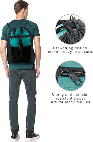 Vista 5 de BeeGreen Mochila con cordón y hebilla, Negro, verde azulado.