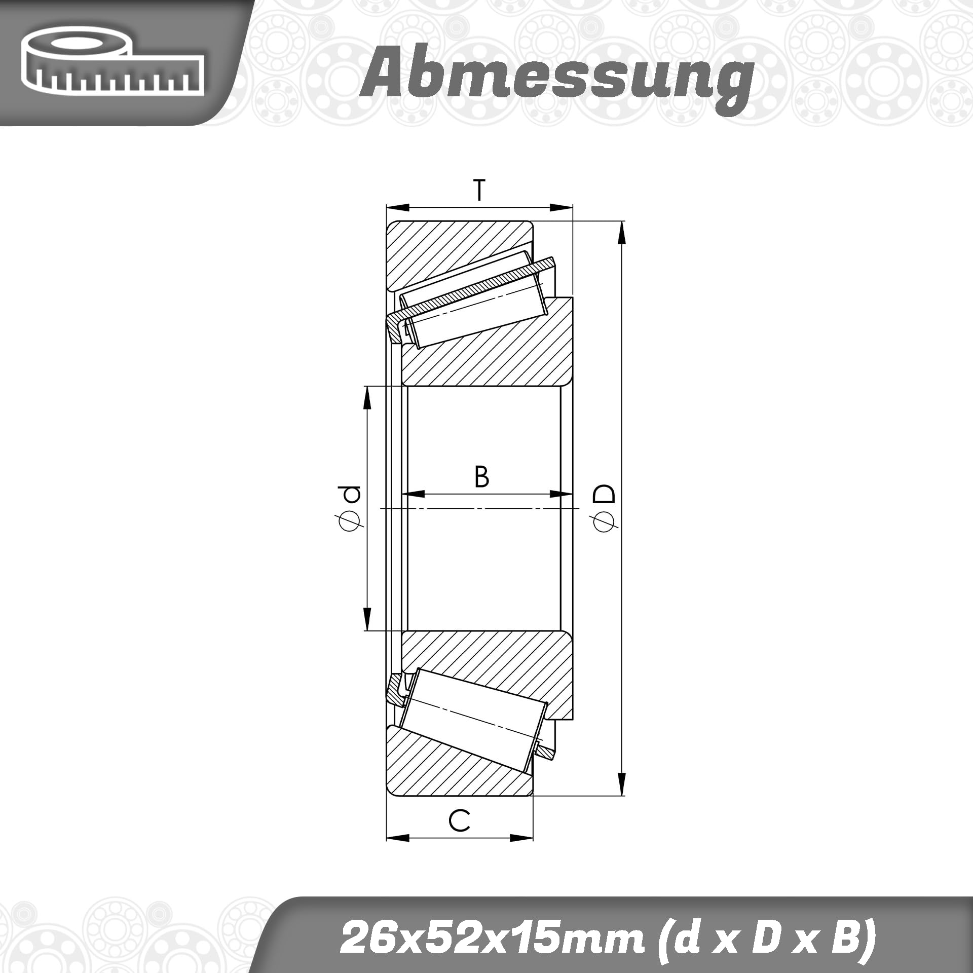 Roulement à rouleaux coniques 639174 - 26 x 52 x 15 mm - Roulement de précision très résistant pour charges axiales et radiales - DIN 720 ISO 355 - Durable et résistant à la chaleur