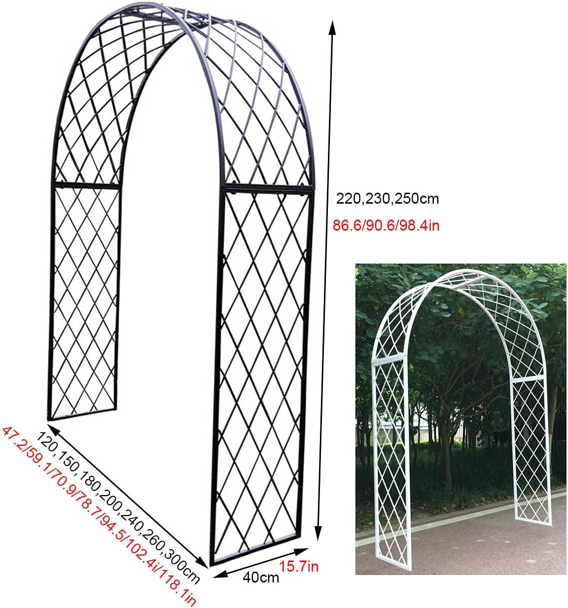 IBOWZ Metal Garden Arch Arbor Large Metal Garden Arch Arbor Arbour Archway, Wedding Garden Climbing Plants, Rose Arches Arbor Flower Stand, Outdoor Floral Decor, Black, White