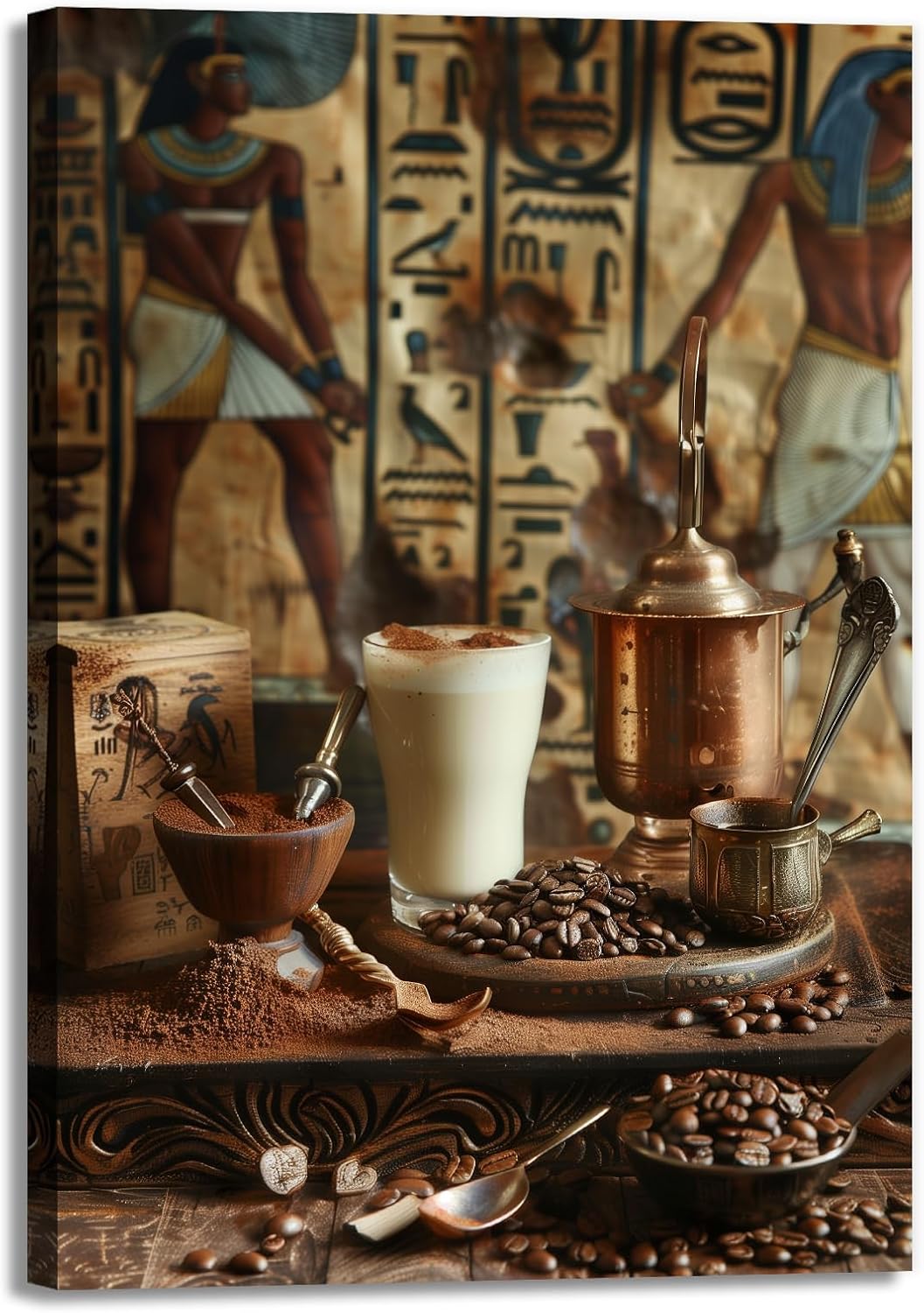 Vintage Canvas Wall Art Machine And Hot Coffee Pictures Print for Bar Kitchen Dining Room Wall Decor(Artwork-1,12"x18")