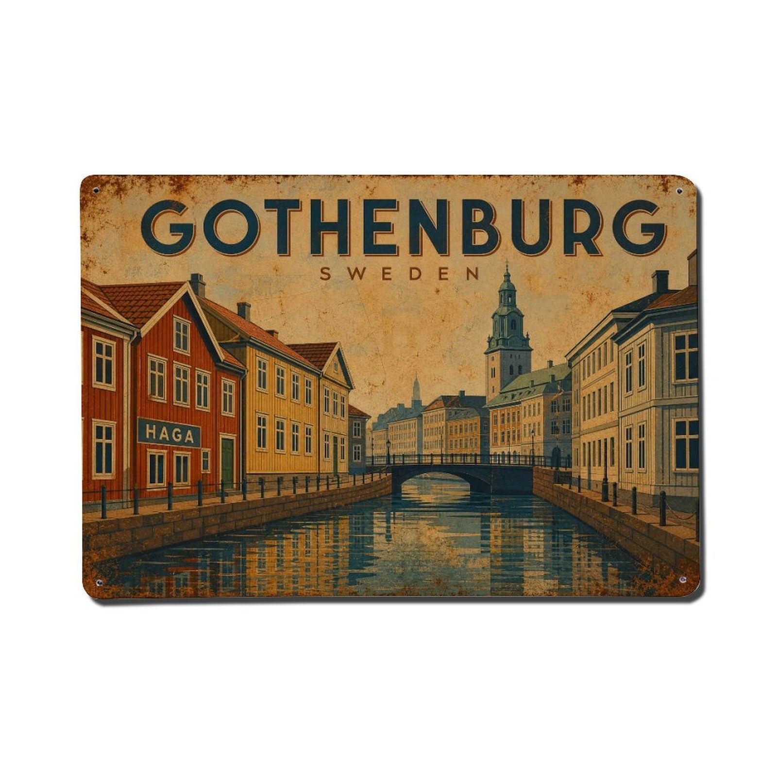Metal Tin Sign Travel Retro Sweden Gothenburg