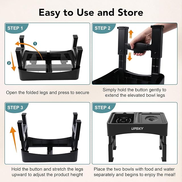 Foto 6 de 8 de UPSKY Comedero Lento 2 en 1 de tazones elevados, Soporte Elevado Ajustable de 4 Alturas