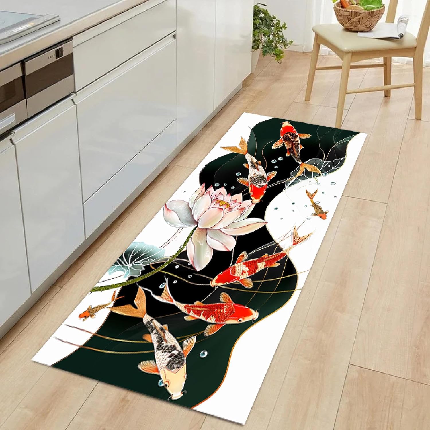 Lotus Gold Koi Carp Fish Area Rug Carpet for Living Room Bedroom Sofa Home Decor Kitchen Rugs Non-Slip Floor Mats 80x230cm