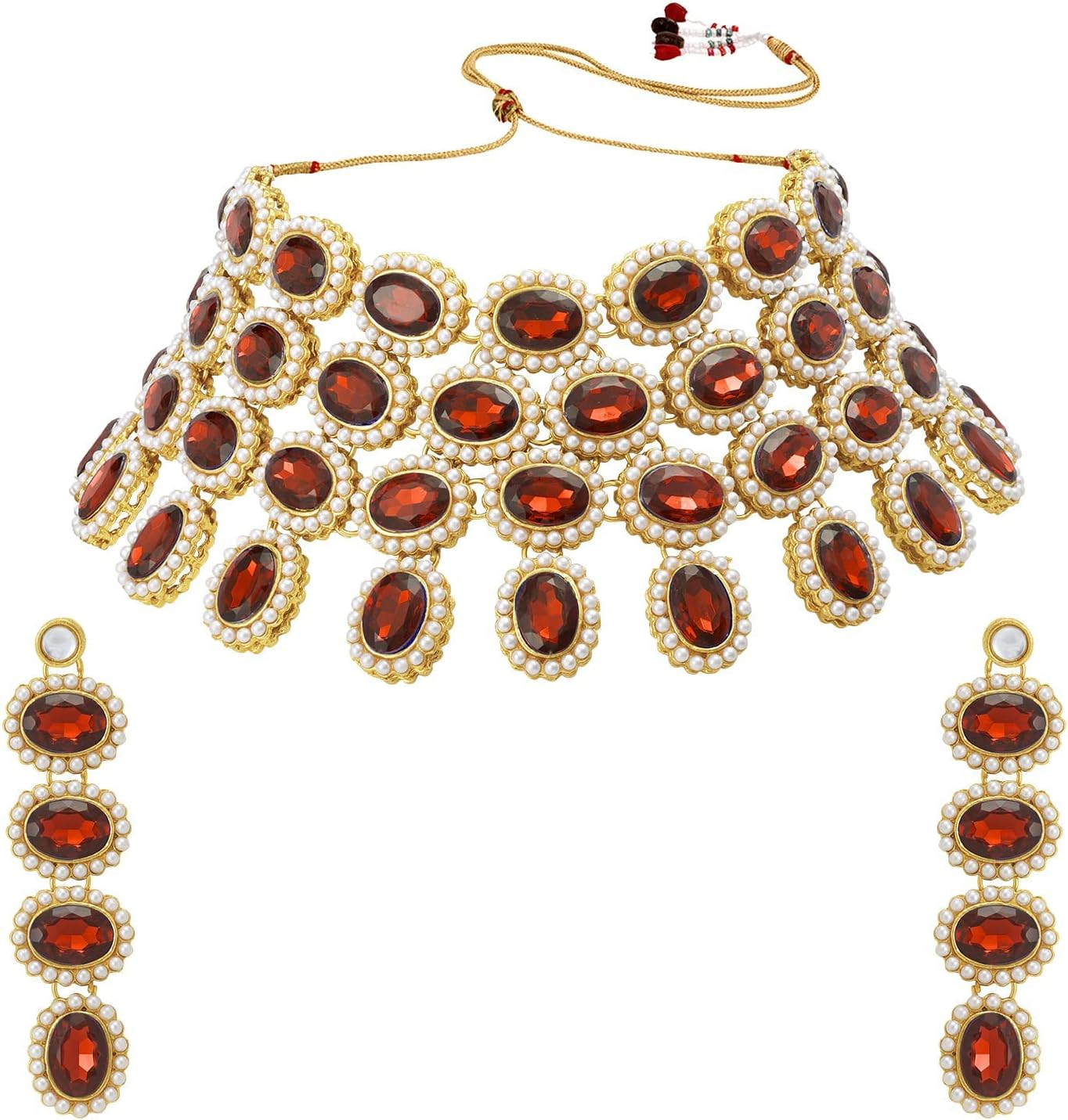 Aheli Stylish Bollywood Choker Necklace with Maang Tikka Set Indian Traditional Wedding Fashion Bharatanatyam jewellery set Gift for Women