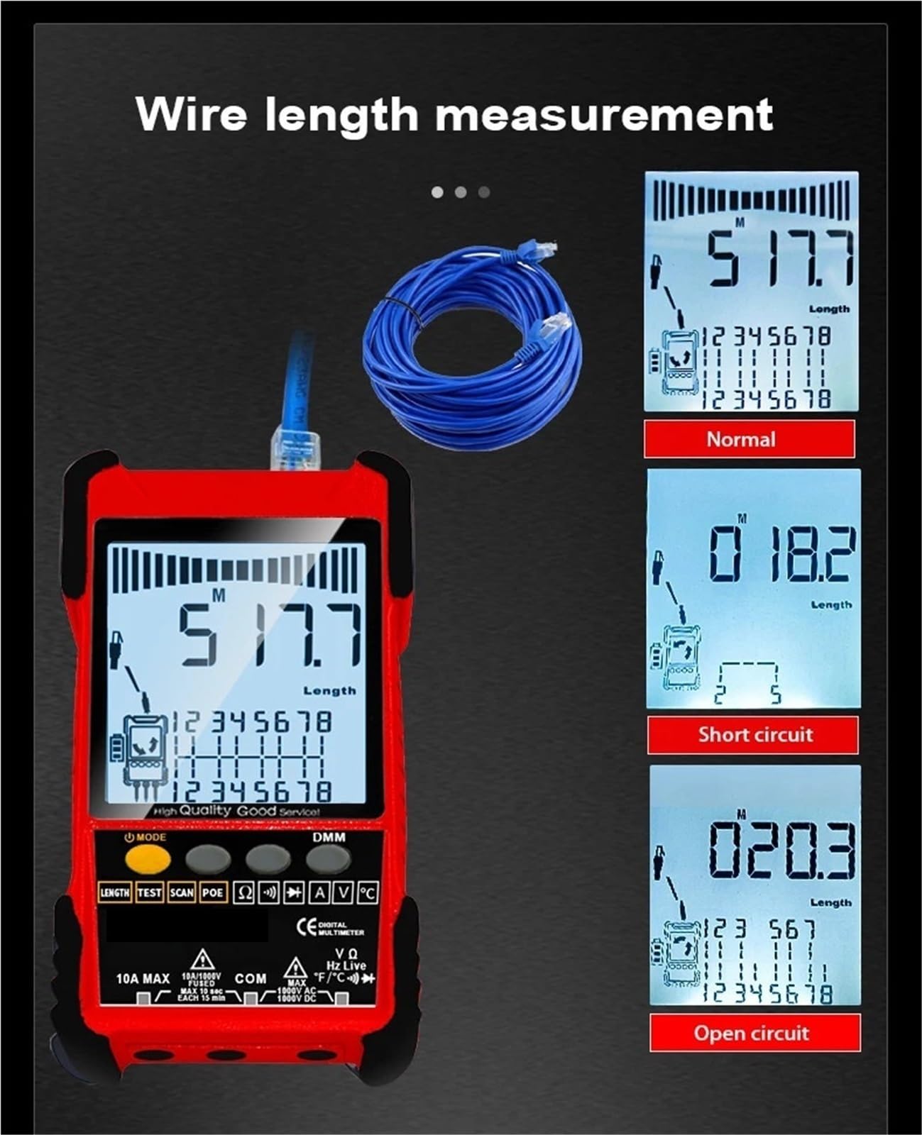 Tester for cavi di rete Analogici Ricerca digitale Test POE Accoppiamento Sensibilità regolabile for Prove di trasmissione(Tester+multimeter)