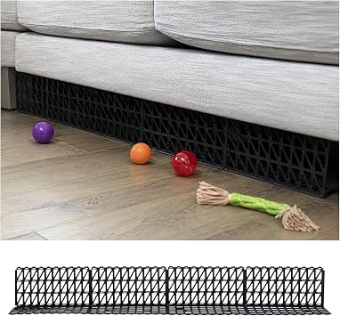 12 Pack Under Bed Blockers for Pets Easy to Install Black Plastic Under Couch Blocker 6.5" H x 14.5" L Prevents Dogs, Cats, Toys from Getting Under Sofa or FurnitureStyle 1