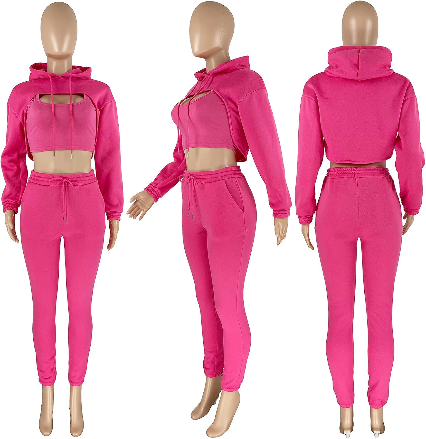 Adogirl Women 3 Piece Outfits Tracksuits Set Sexy Long Sleeve Pullover Hoodie Tank Crop Tops Jogger Sweatpants Sweatsuits - Image 4