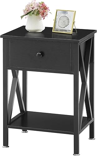 VECELO Mesa auxiliar moderna, estante de almacenamiento para mesita de noche con cajón para sala de estar, dormitorio, salón, 15.8 pulgadas, 11.8