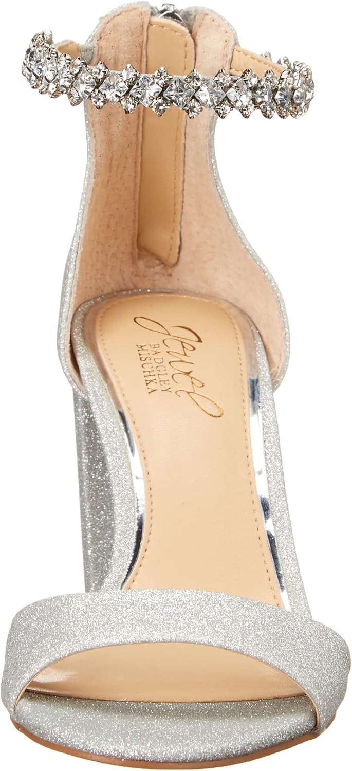 Jewel Badgley Mischka レディース ルイーズ ヒールサンダル, シルバー