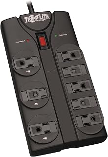 Tripp Lite TLP808B 8-Outlet Surge Protector, 1440 Joules, 8ft Flat Plug Cord, UL Certified - Home Office Power Strip Black