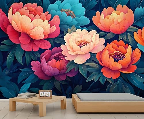 Miniatura 31 de Mural de pared floral retro, papel tapiz rústico floral de bar, flores abstractas 3D, impermeable, para cafetería, restaurante, sala de estar,