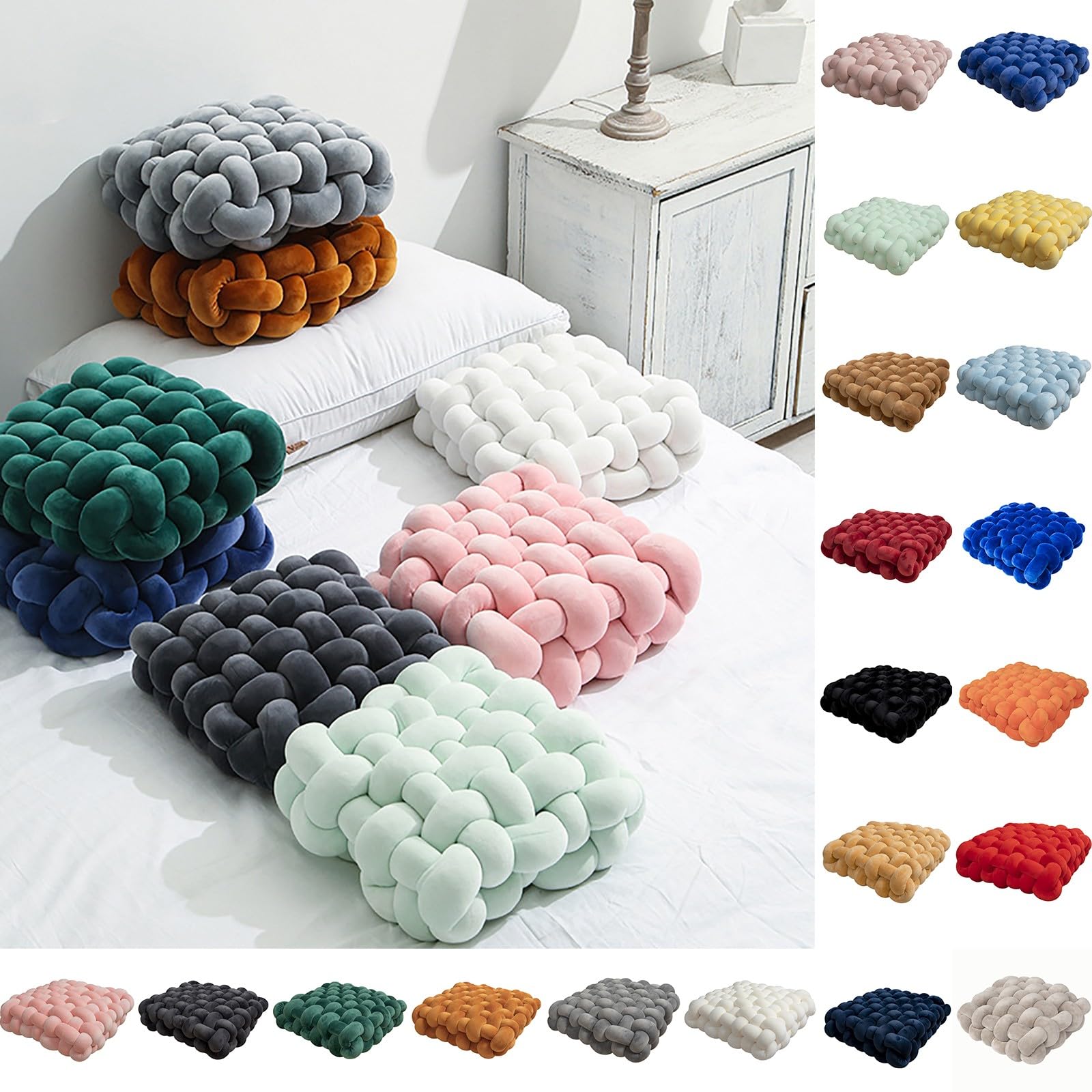 Quadratisches handgeknotetes Knotenkissen, weiches plüschiges Dekokissen, einfarbig geflochtenes Kissen für Sofa, Schlafzimmer, Wohnzimmer und Büro als Wohnaccessoire Armeegrün 12"x13"/30x33cm
