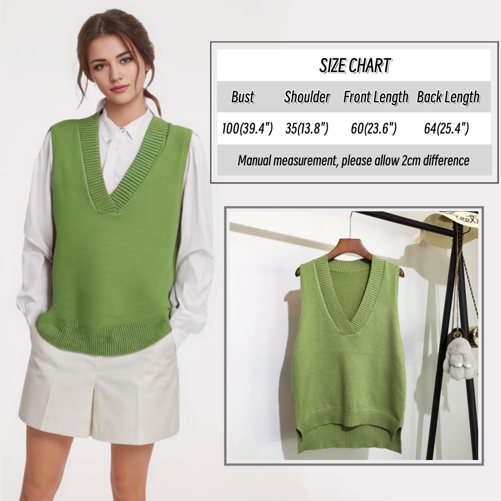 Dawwoti Femme Pulls sans Manches Col V Gilet Sweat Tricot Gilet Top Ourlet irrégulier Couleur Unie