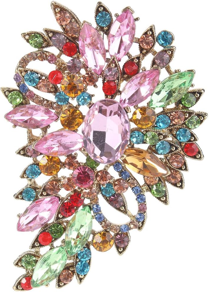 EVER FAITH Women's Austrian Crystal Wedding Flower Leaf Bouquet Brooch