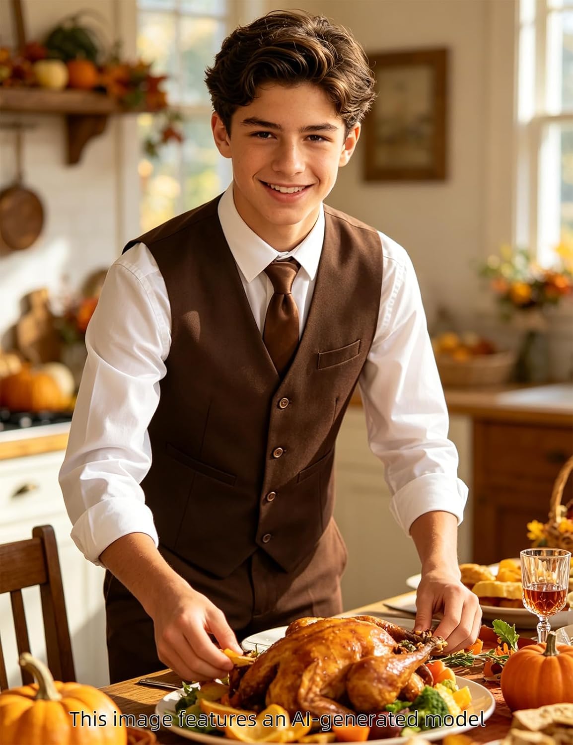 Boy's 4 Button Formal Suit Vest Waistcoat Adjustable Back Size 6-16 Years