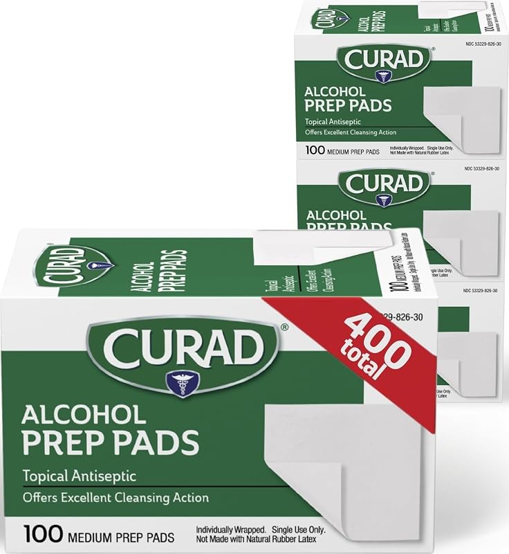 Almohadillas de preparación con alcohol CURAD, 400 unidades, toallitas medianas con alcohol isopropílico al 70%, envueltas individualmente, hisopos con alcohol de primeros auxilios para cortes y raspaduras, almohadillas con alcohol médico
