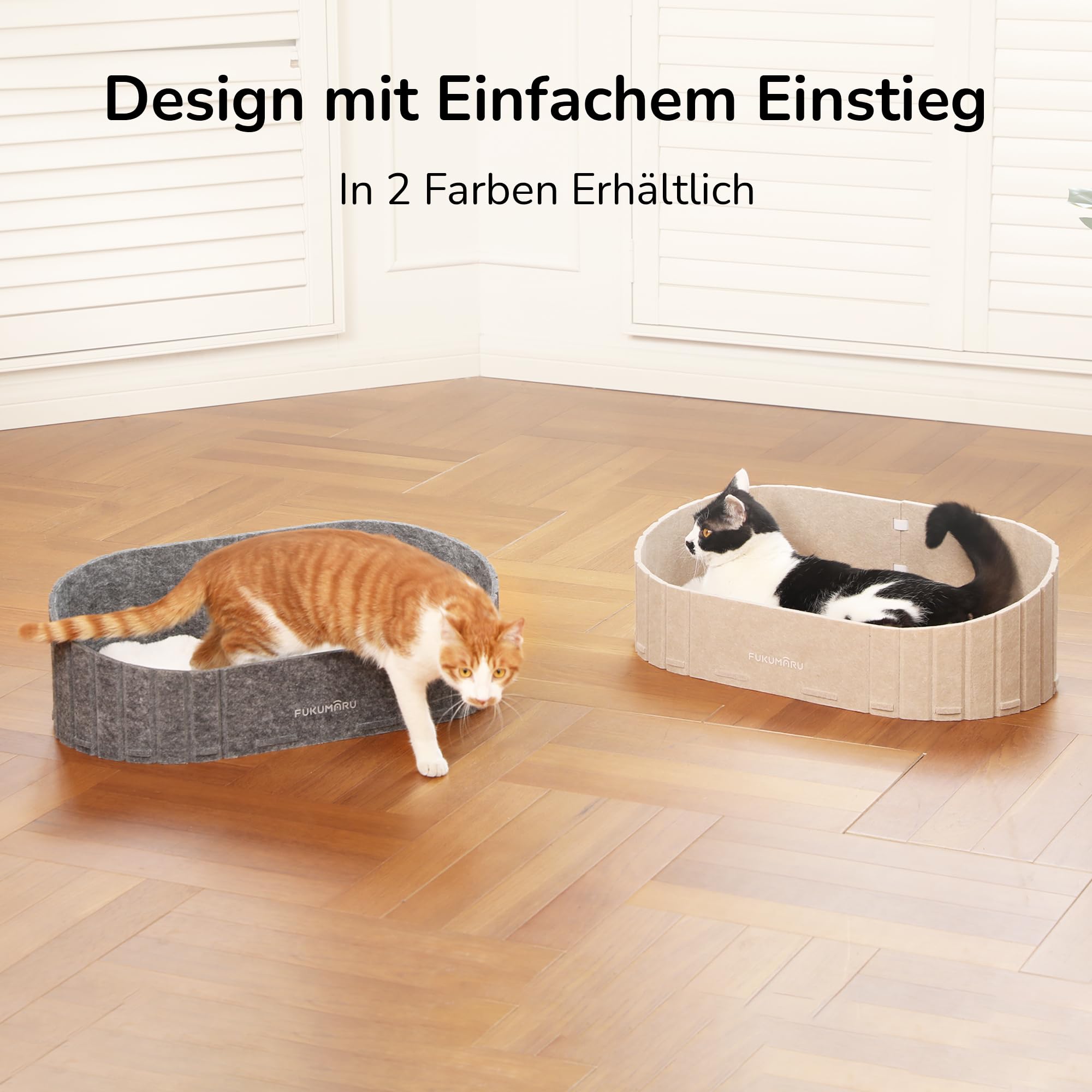 FUKUMARU Katzenbett, 61 cm großes Katzen-Couchbett mit gemütlichem Kunstkaninchenfell-Kissen, Filz-Katzenhaus-Sofa in ovaler Form, grau