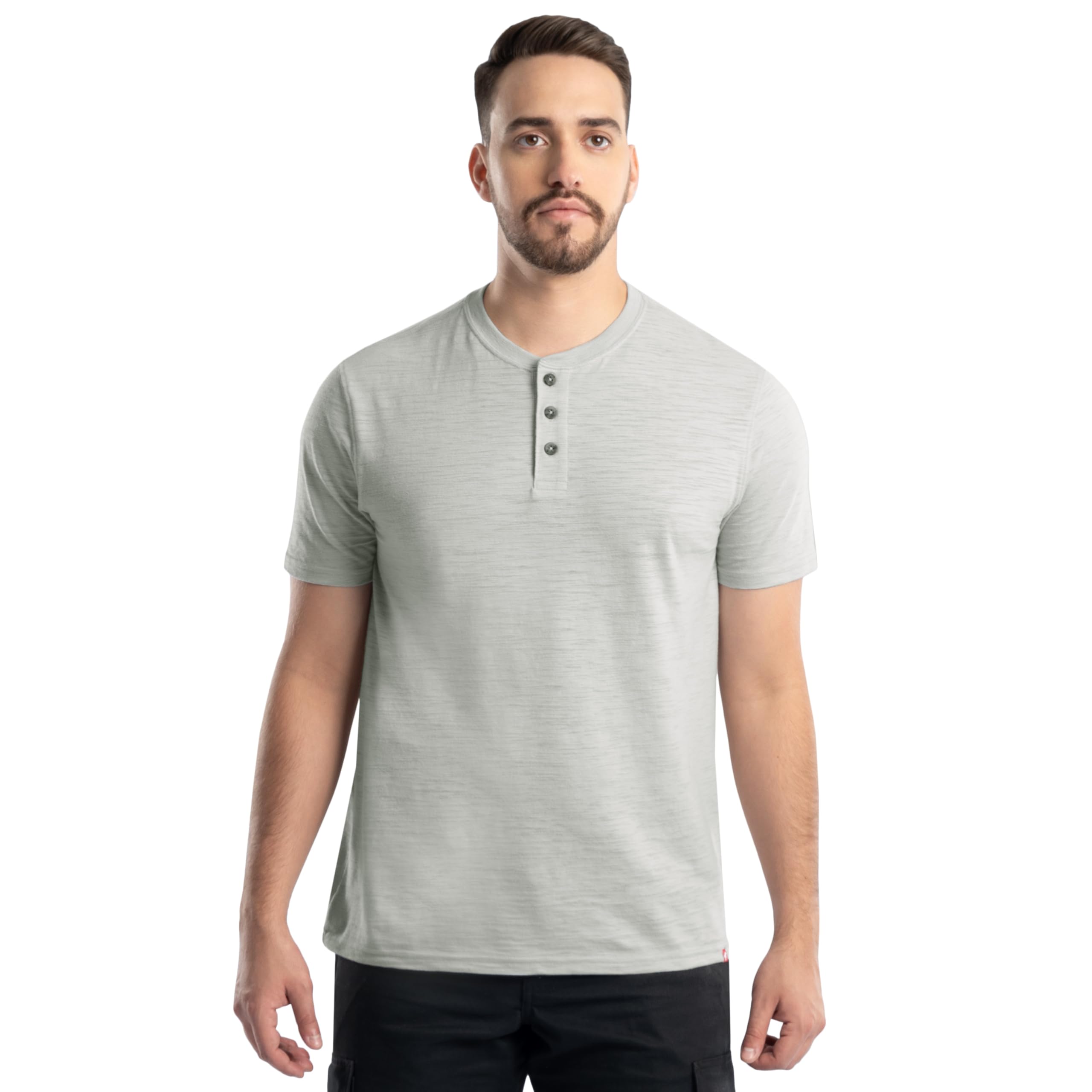 Wrangler Men's Short Sleeve Recycled Slub Jersey Workwear Henley T-Shirt, Grey, Medium