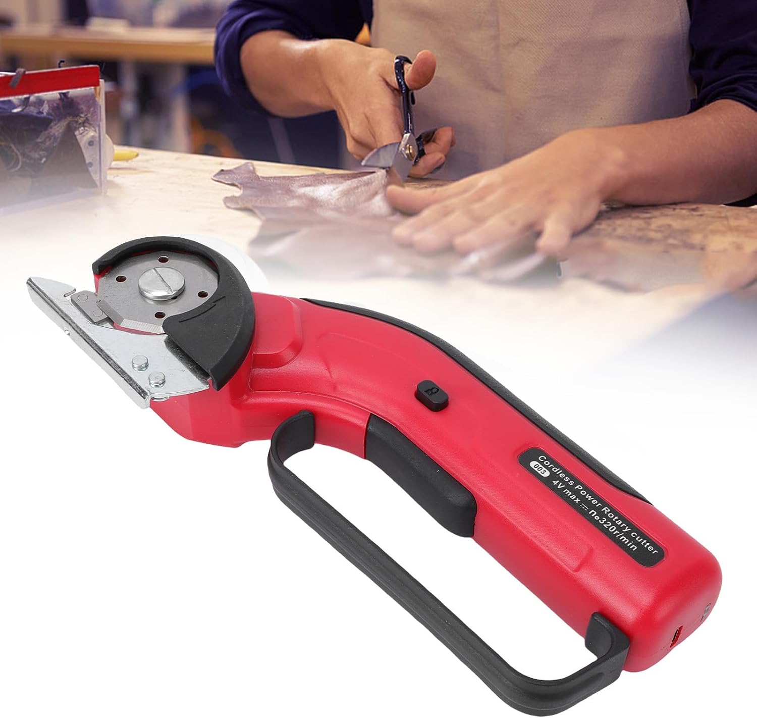 Luocute Cordless Electric Scissors, Rechargeable Cardboard Box Cutter for Carton Carpet Plastic Fabric Leather, Handheld Rotaries Cutter with Front LED Light