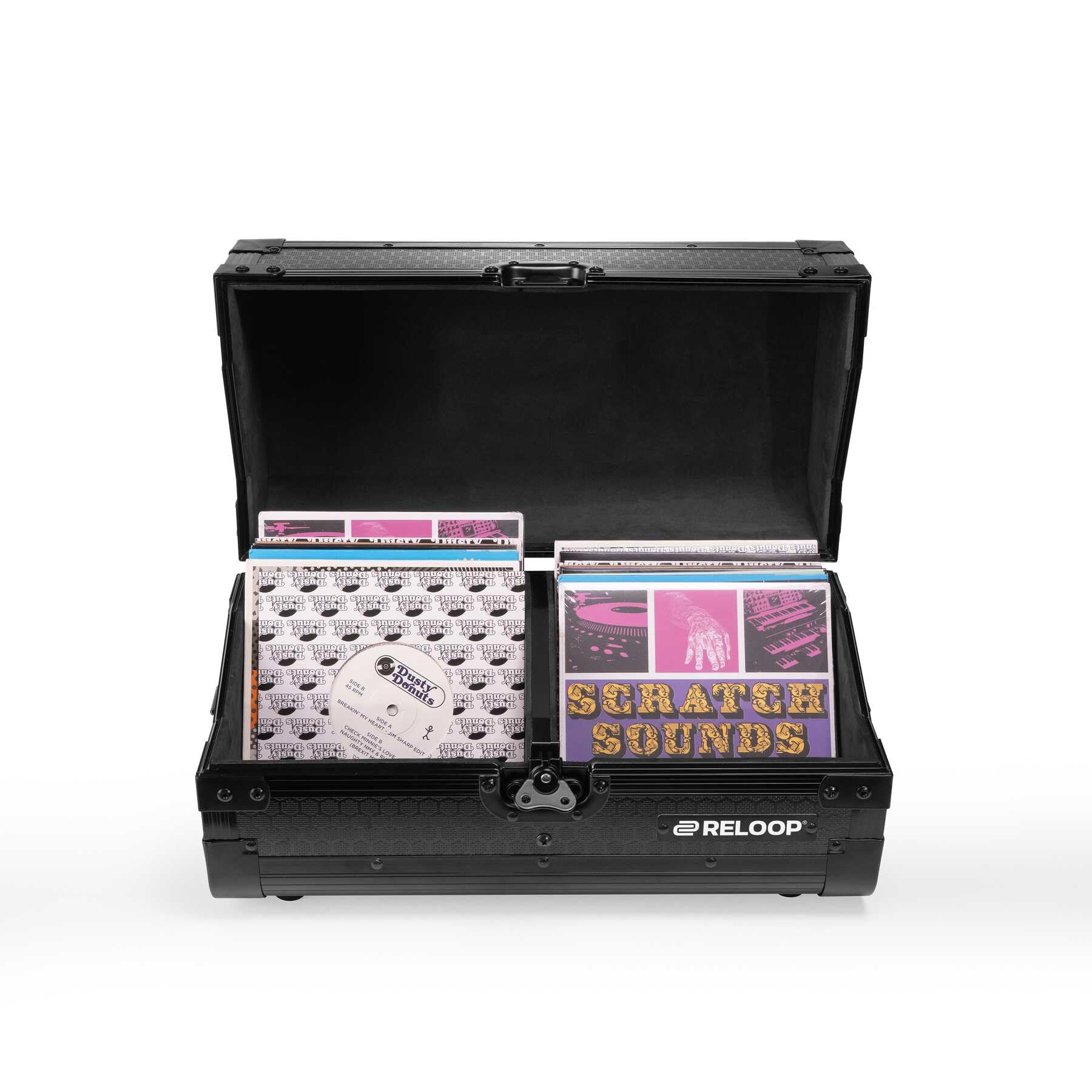 Reloop 7'' Record Case 150 Black - Robuste Konstruktion mit kratzfester Hexa-Oberfläche in mattem Schwarz