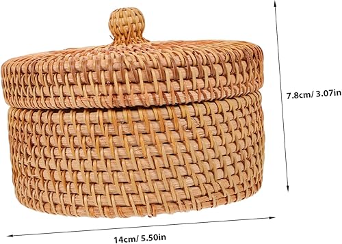 Miniatura 2 de Cesta redonda pequeña de mimbre con tapa, cesta de frutas tejida, cuencos de ratán para pan, bandeja de mimbre, cestas de almacenamiento,